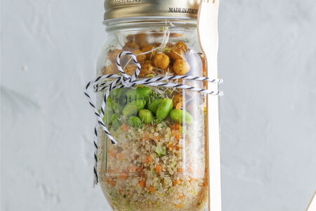Jar spicy quinoa, sweet life mix and edamame soy beans