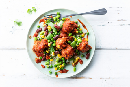 Less meat balls with wellness vegetable mix