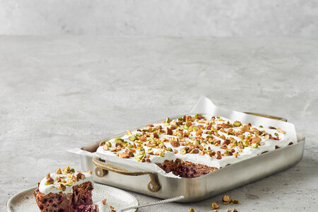Blackcurrant Cake with Salted Almonds