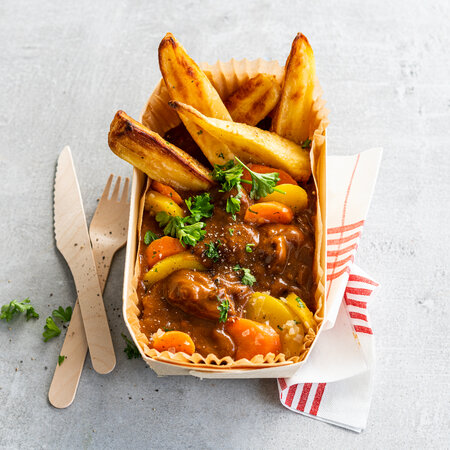 Turkey stew with honey glazed parsnips and carrots chef’s cut 