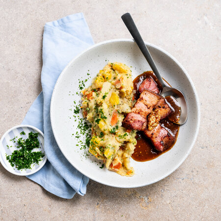 Ardo retro vegetable mash with bacon & mustard